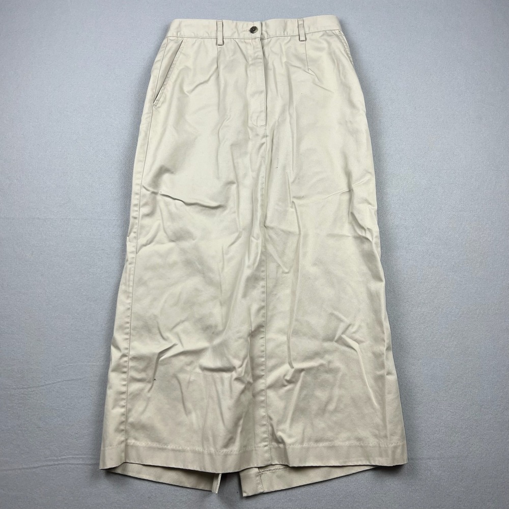 Vintage L.L.Bean Womens 10 Reg Khaki Beige Chino Twill Maxi Skirt Y2K Outdoors